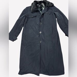 UTEX NAVY BLUE Long Coat with Faux Fur Collar & Lining Women’s Size 12